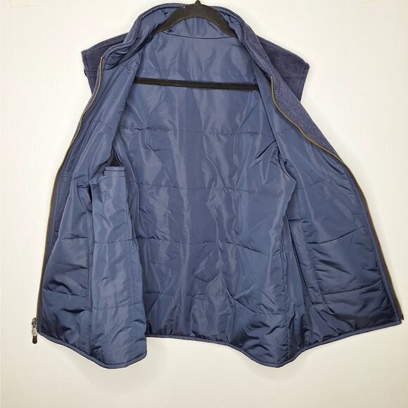 J. Hilburn Wool Puffer Vest 41R Medium Large Reversible Navy Blue Full Zip - Picture 6 of 11
